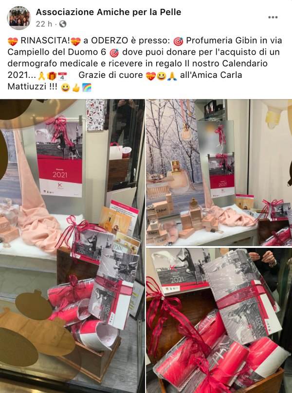 Il calendario Rinascita disponibile presso la profumeria Gibin di Mirano